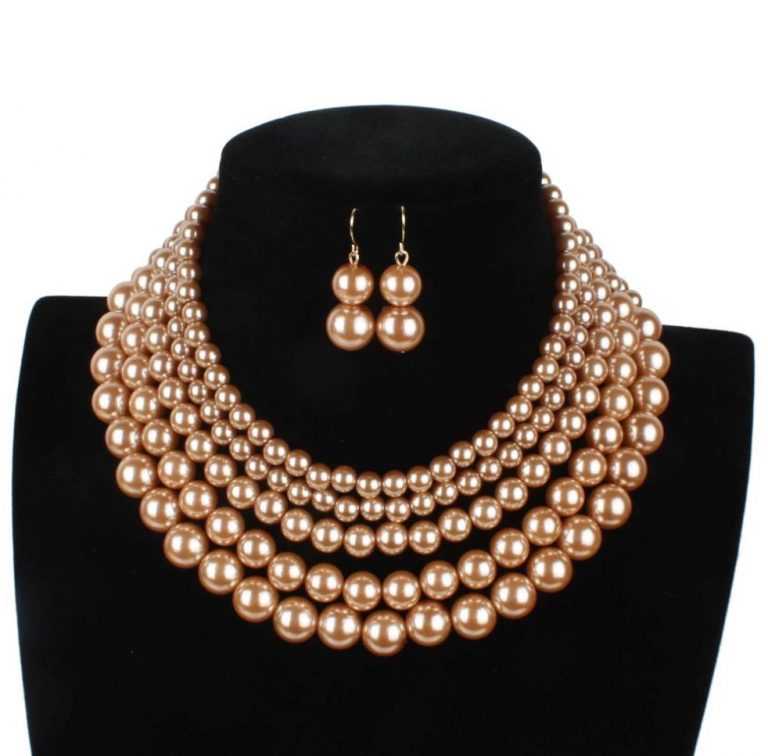 6 Colorscostume Pearl Jewelry Sets Necklace And Earings Prom Jewelry5 Rows 9159