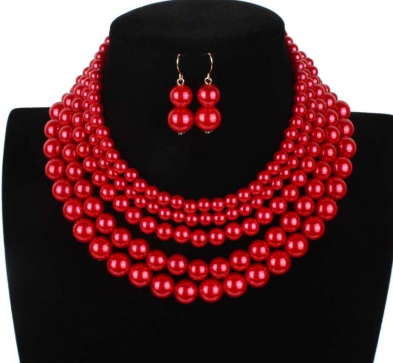 6 Colorscostume Pearl Jewelry Sets Necklace And Earings Prom Jewelry5 Rows 5248