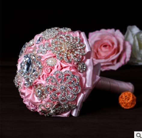 Gold Plated Rhinestone Crystal Flower Wedding Bridal Bouquet Brooch Pin Jewelry 