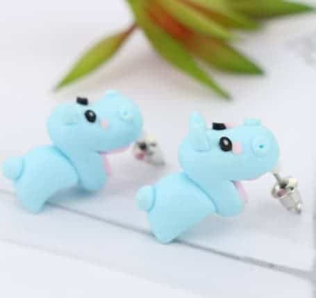 Tiande 4 Pair Handmade Polymer Clay Cute Dinosaur Hippo Shark Crocodile Earrings For Women Girls Kids,3D Animal Bite Stud Earrings 