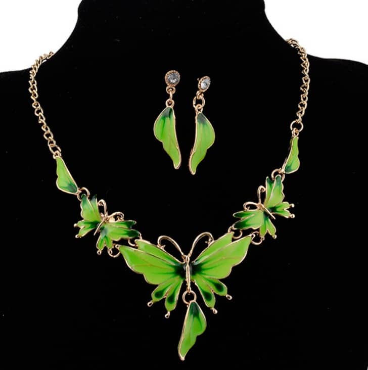 wholesale set of 2 enamel butterfly set necklace,green,40cm - FromOcean.com