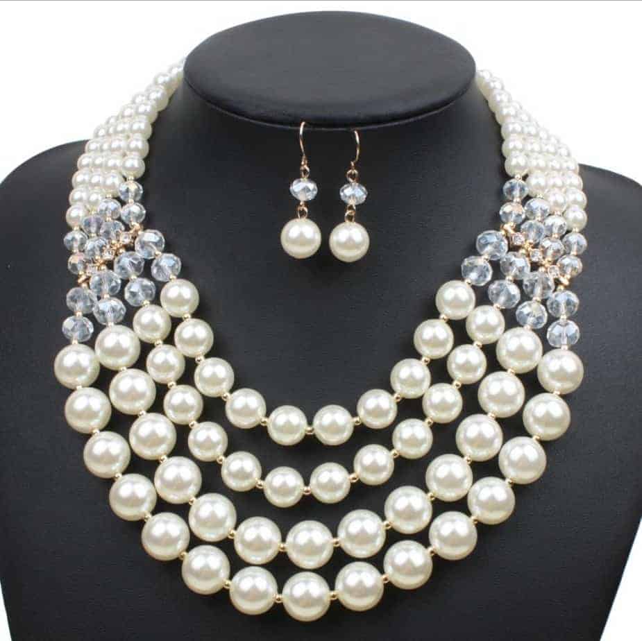 Wholesale Women Fashion set of 2 multi-layer pearl and crystal necklace ...