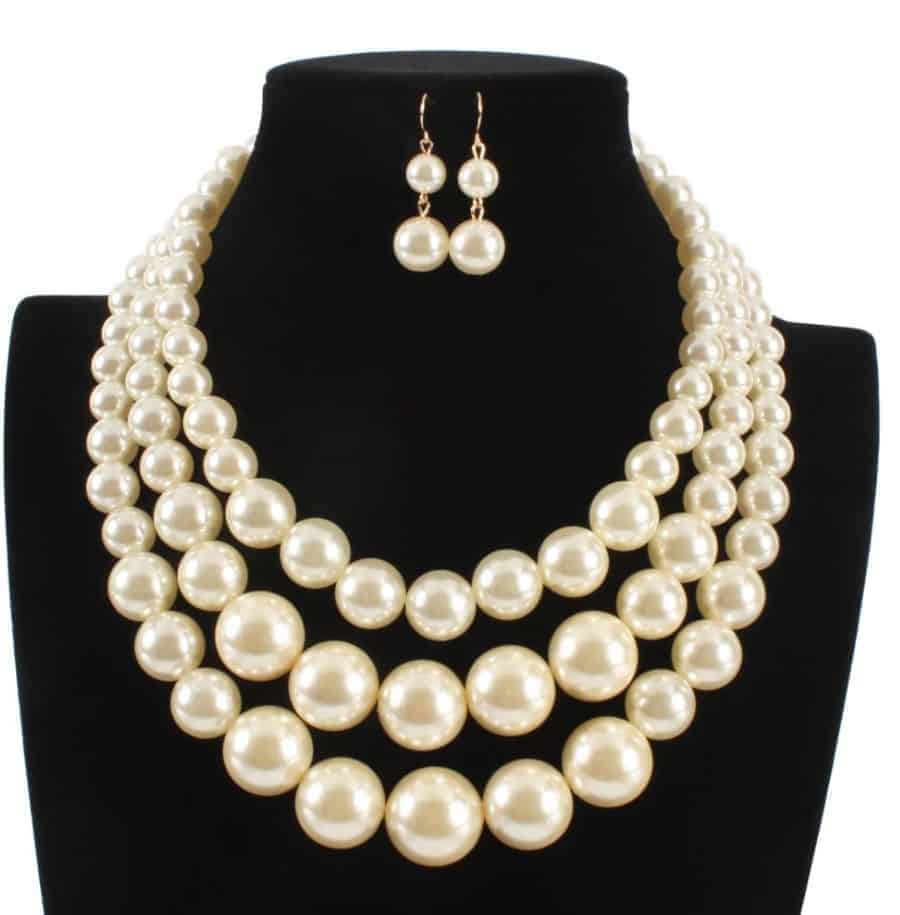 Wholesale handmade Women Fashion big pearl multi-layer necklace earring ...