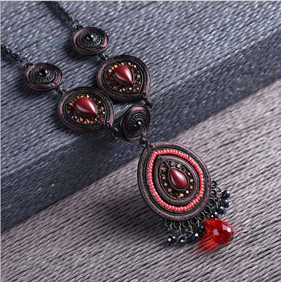 Women's Handmade soutache necklace red - FromOcean.com
