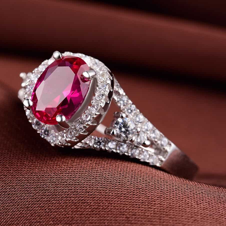S925 sterling silver Created ruby rings for women - FromOcean.com