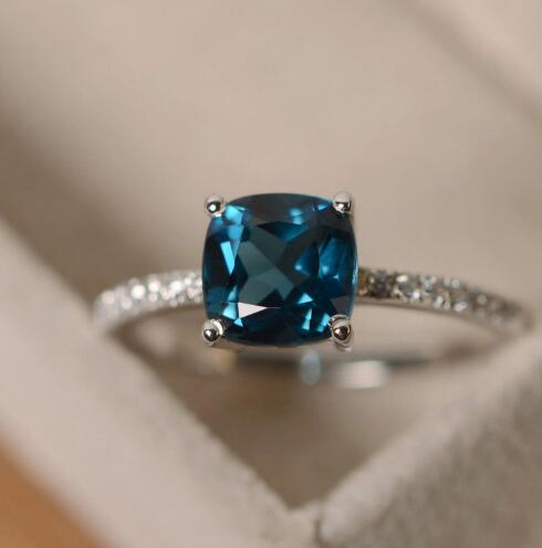 Women’s imitation London blue topaz ring, 4 color for choice ...