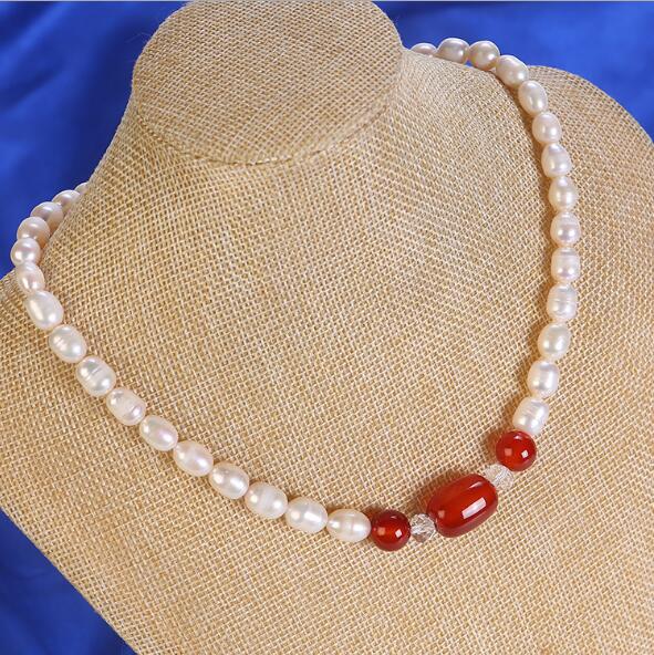 Pearl Agate 8-9mm Rice Freshwater Pearl Necklace,more color for choice ...
