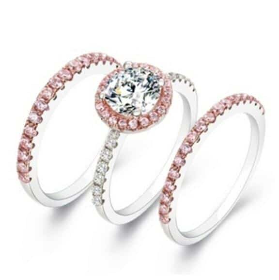 Women's Imitation pink diamond ring ， plated platinum, - FromOcean.com