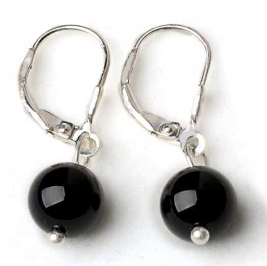 Dangle Earrings Sterling Silver Earrings Handmade Black Agate Gemstone Earrings Pink and Black Earrings