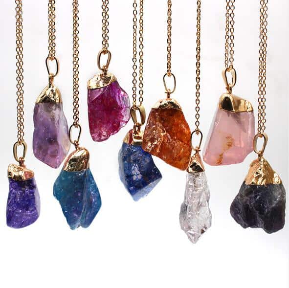 Natural Crystal Necklace Amethyst Pink Crystal Rough Plated Necklace ...