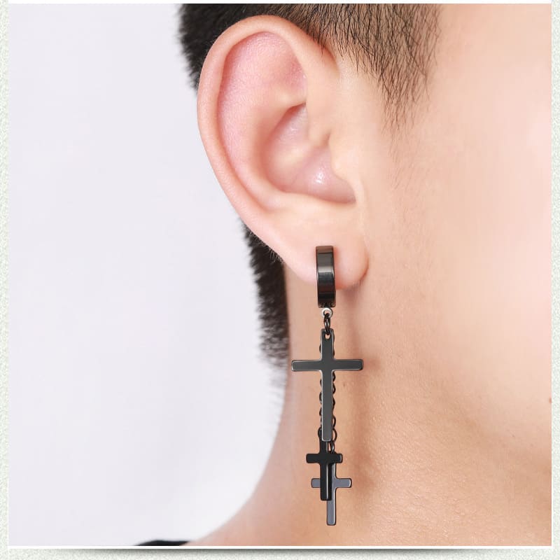 Titanium Stud Earrins Cross Earring Dangle Hoop Earrings for Men ...