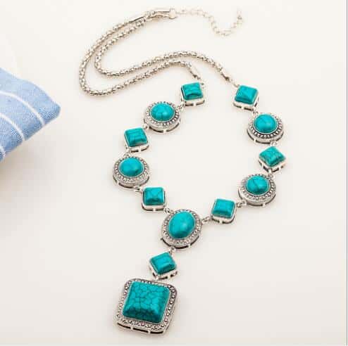 Vintage alloy vintage turquoise necklace 22 inch - FromOcean.com