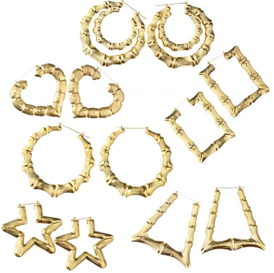 KISS 3.25' Wide Wholesale Lot 12 1 Dz Earrings Gold Hip Hop Bamboo Hoop Circle 