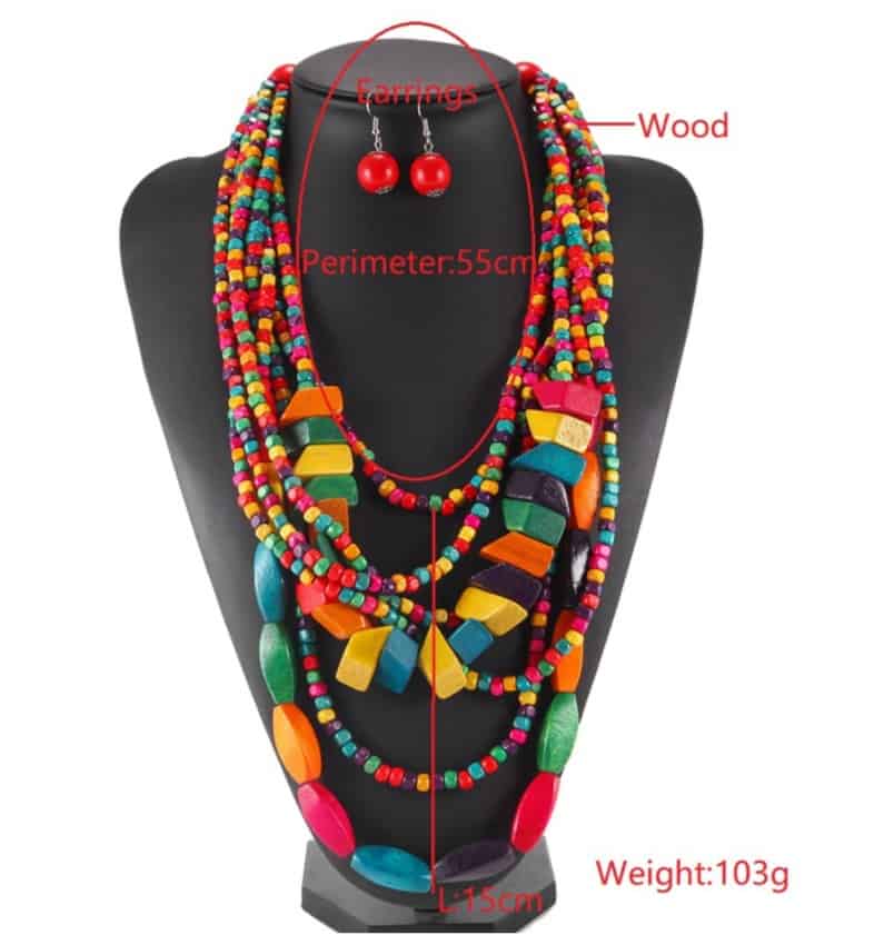 Long Necklace Multi Wood Fabric Silk Bead BOHO ETHNIC Accessorize ACCESSORIZE Bracelet 