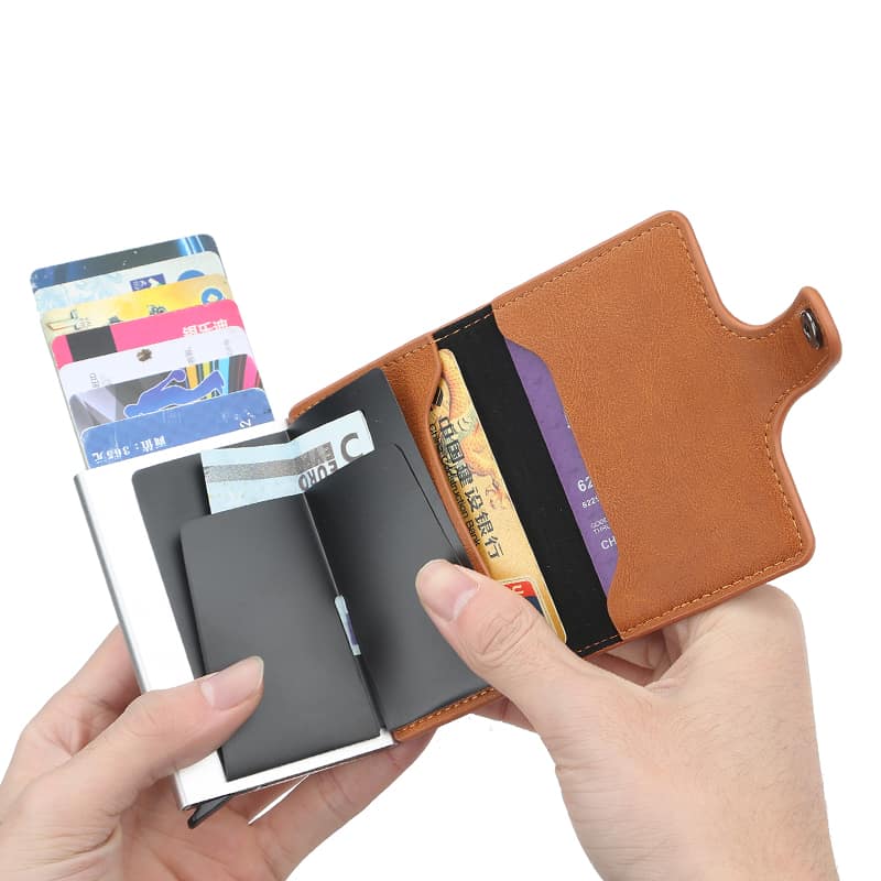Credit Card Holder RFID Blocking Automatic Pop Up Wallet Slim Money ...