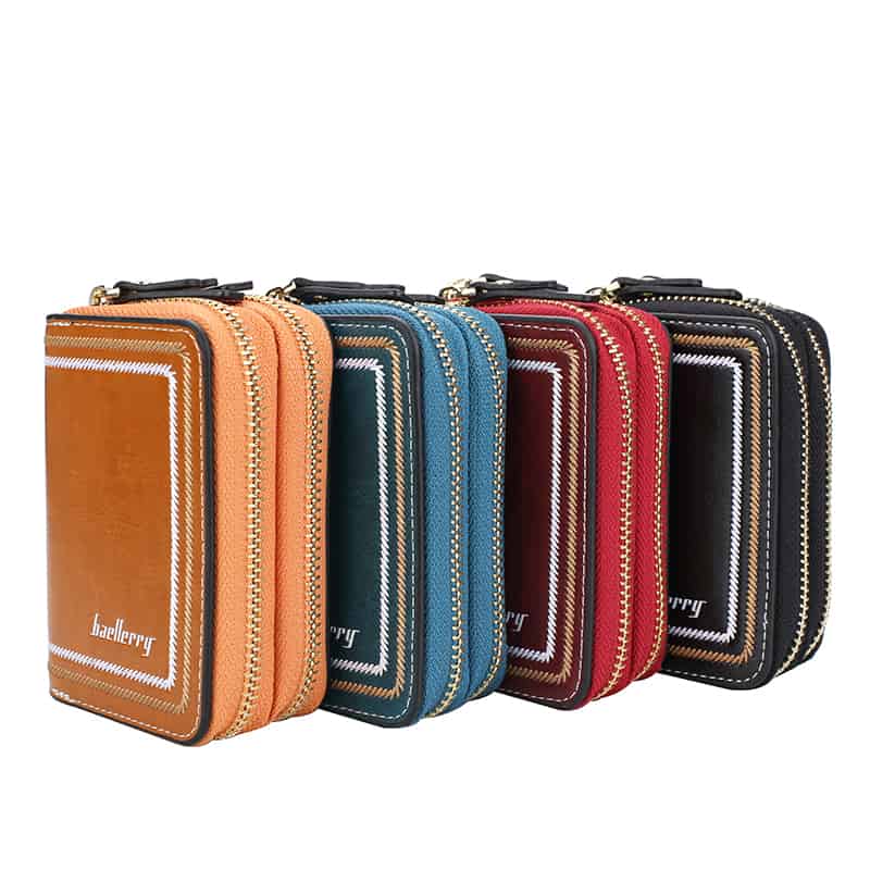 Chain Wallets for Men Rfid Blocking Bifold Double Zipper Wallet Credit card  With Coin Pocket 