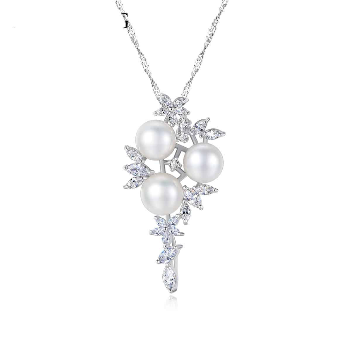 925 Sterling Silver Pendant Necklace Crystal Ball Pearl Flower For Women Jewelry 